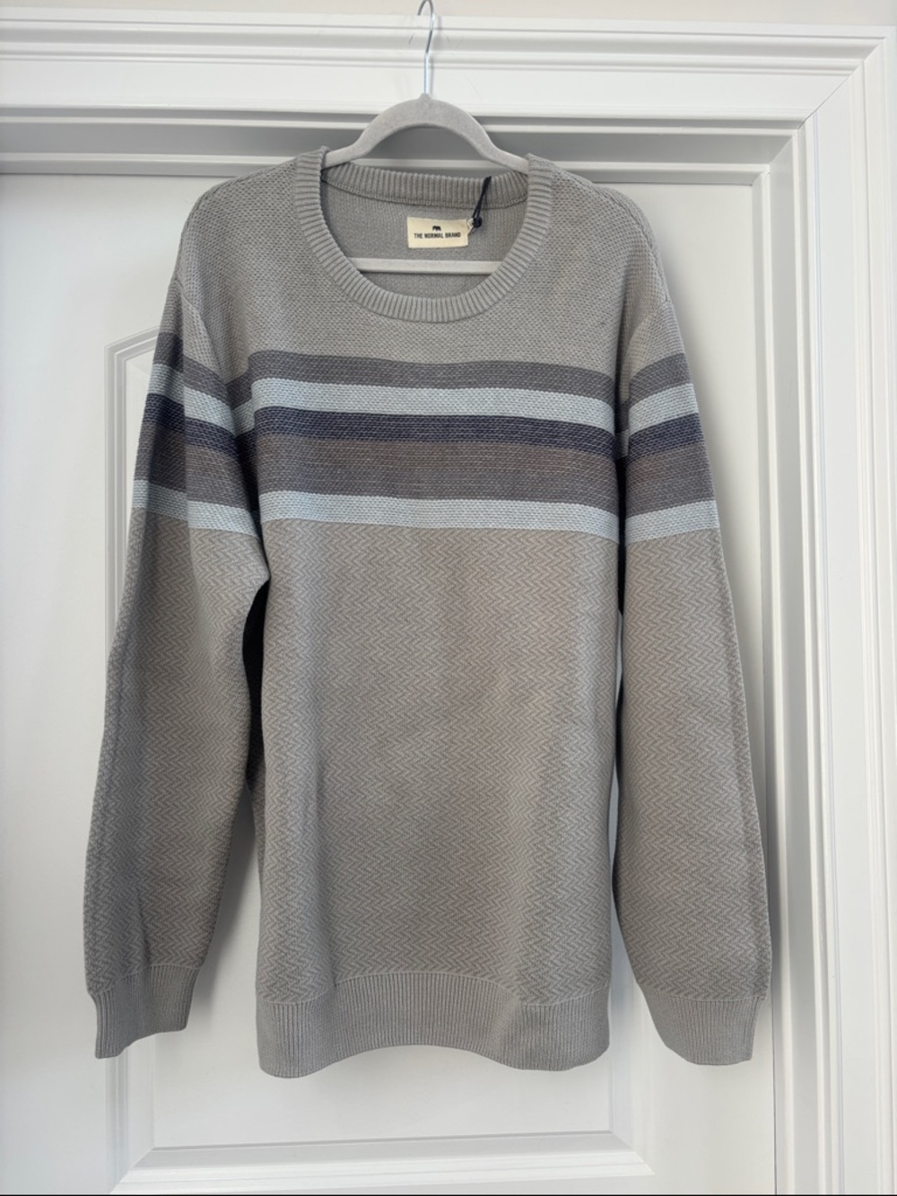 Men's Grey Striped Crewneck Sweater NWT